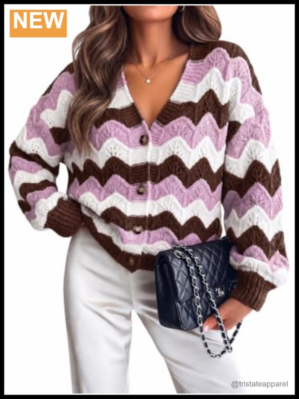 Womens Oversized Striped Cardigan Button Down V Neck Long Sleeve Chunky Knit